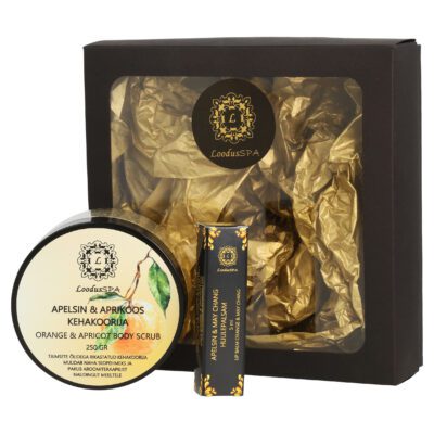 Kinkekomplekt Apelsin & Aprikoos Kehakoorija + Huulepalsam